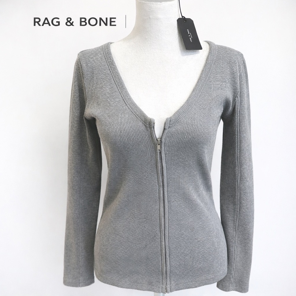 rag & bone Gray V-Neck Sweater with Zipper NWT